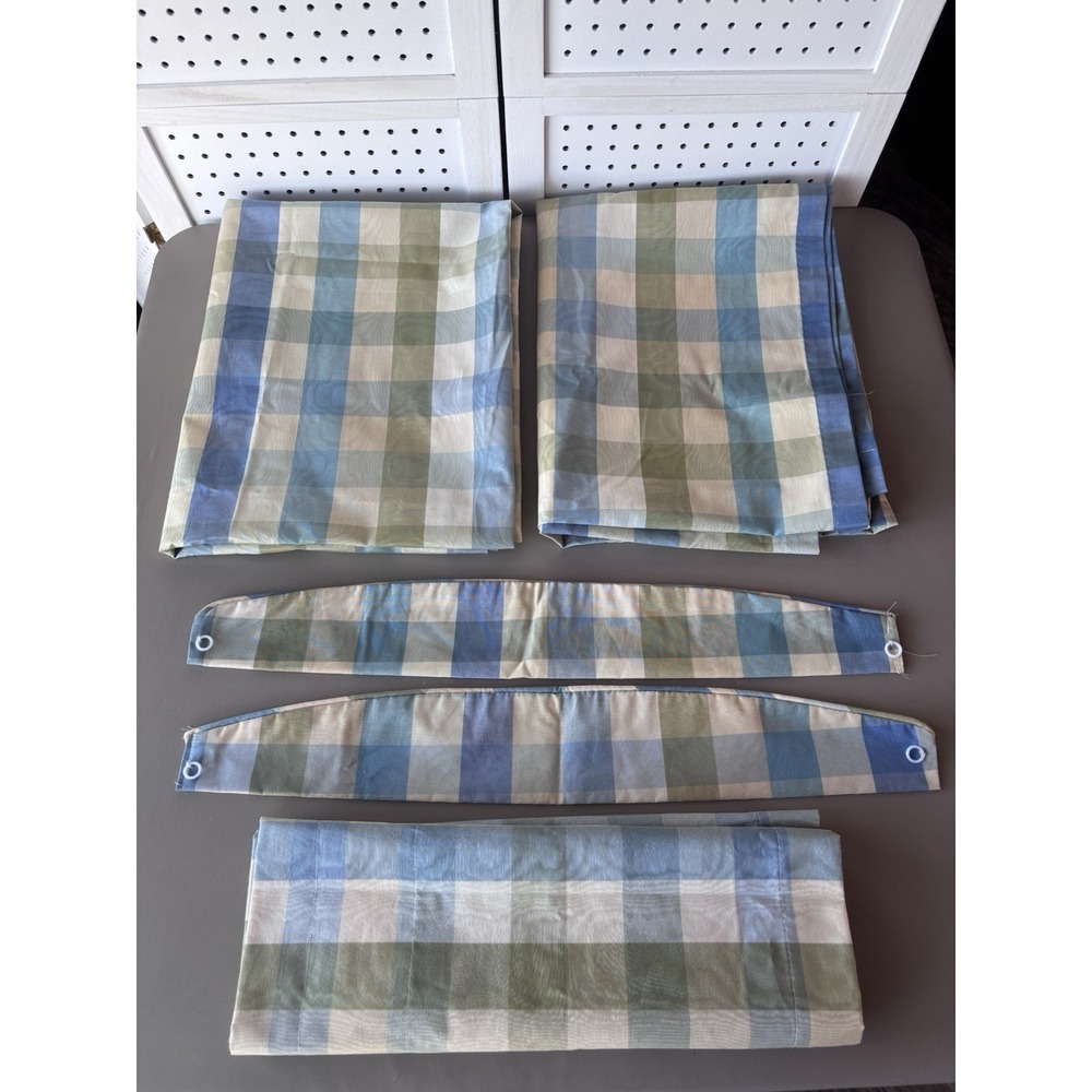 Country Curtains Blue Yellow Green Check (1) 49" Valance (2) 49.5"x62" Panels